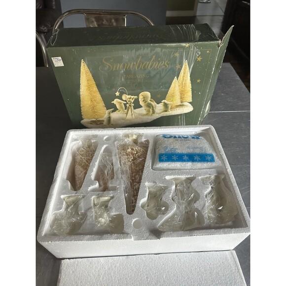Dept. 56 SNOWBABIES STARGAZING 9 pc Set w/Telescope Snow Xmas Penguins Trees - Picture 2 of 12